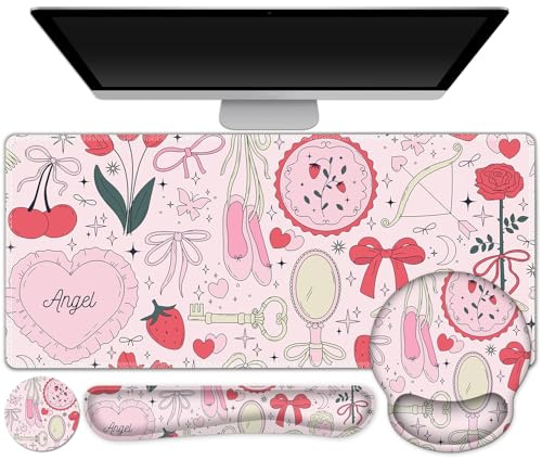 Gaming-Mauspad, große Schreibtischunterlage, niedliche Schreibtischunterlage-Schutz, 4-in-1 XXL-Mauspad + Tastatur-Handgelenkauflage + Maus-Handgelenkauflage + Untersetzer-Set mit ergonomischer