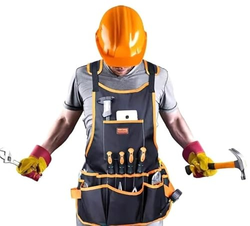 Peto Trabajo Hombre Delantal de trabajo multiherramienta con 10 bolsillos for herramientas delantal for carpintería tela Oxford 600D delantal for herramientas impermeable duradero for hombres carpinte