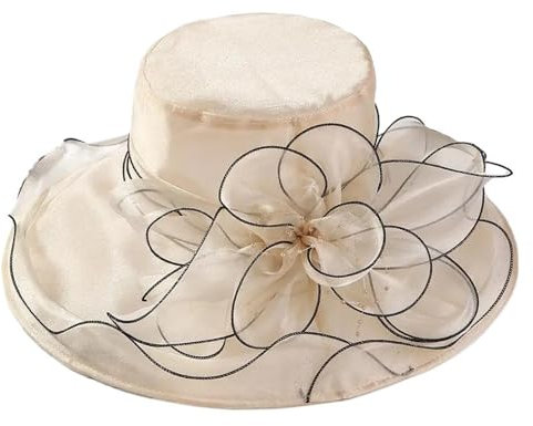 1 Stück Damen Schlapphut, Luxus-Sommerhut aus Organza, breite Krempe, Sonnenhut, Derby, Hochzeit, Kirche, Fascinator-Hüte(Beige)