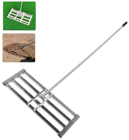 Rasen-Nivellierrechen 76,2 X 25,4 cm, Rasen-Nivelliergerät mit Edelstahlgriff, Rechen für Rasenflächen, Robuste Landschaftsharke für Hinterhof, Garten, Golfplatz, Bauernhof, Weide