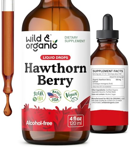 Wild & Organic Hawthorn Berry Tincture 600 mg - Liquid Hawthorne Berry Supplement for Overall Support - Vegan, Sugar & Alcohol-Free Fruit Extract Drops - 4 fl oz