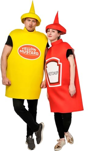 HiyyFloy Costume per Adulti Ketchup E Senape Divertenti Costumi per Coppia di Halloween 2 Pezzi Costume per Cosplay Alimentare