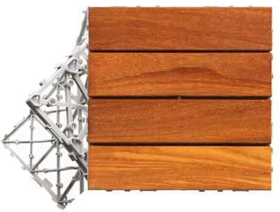 Lot de 11 Dalles de Terrasse en Bois Dur, Caillebotis Exterieur Clipsable Resistant Aux Forte et Basses Températures pour Patio Balcon Jardin Revêtement Extérieur C