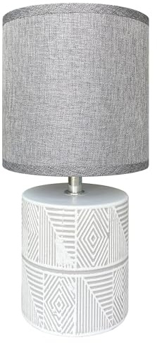IlGruppone Lampada Moderna da Comodino con Decorazione Azteco Certificata RoHS in Ceramica con Paralume 45W Scrivania Tavolo Abat Jour - Grigio