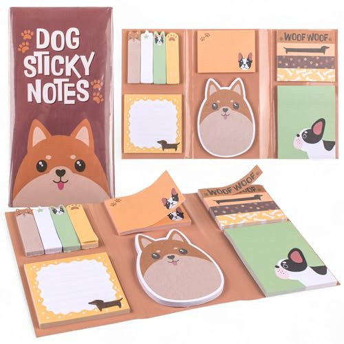 MIJOMA Haftnotizen Set – 6-teiliges Sticky Notes Booklet mit verschiedenen Formaten – Perfekt für Schule, Büro & Alltag – farbenfrohe Designs (Hunde)