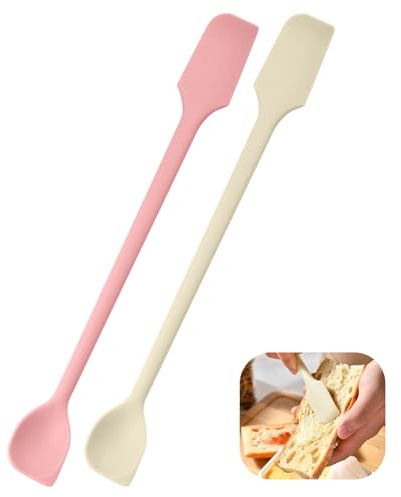 2 mini spatole in silicone, piccoli raschietti multifunzionali per cucina, cosmetici e barattoli, agitatore riutilizzabile per marmellate, lozioni, bottiglie strette e sottili, colorate