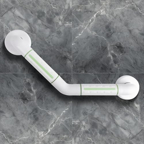 ITSOGOO 135° Abgewinkelt Haltegriff Dusche Aus Edelstahl für Senioren,25x25cm Fluoreszierender Rutschfest Toilette Haltegriff,bis zu 300KG,Für Badewanne Schlafzimmer Treppengeländer,Weiß