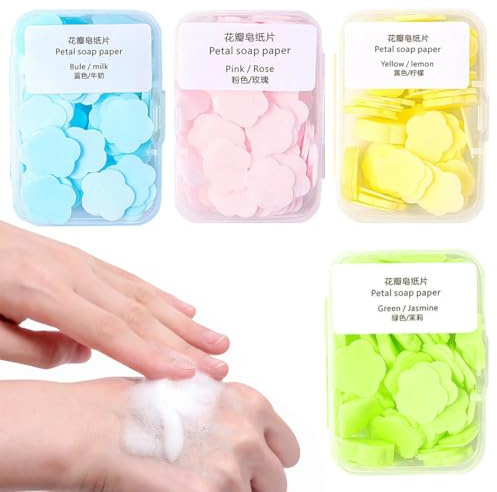 WUSJCOF 4 Boxen Tragbar Mini Seifenblättchen Einweg-Papierseife Paper Soap für Unterwegs Reisen Camping zum Waschen im Freien