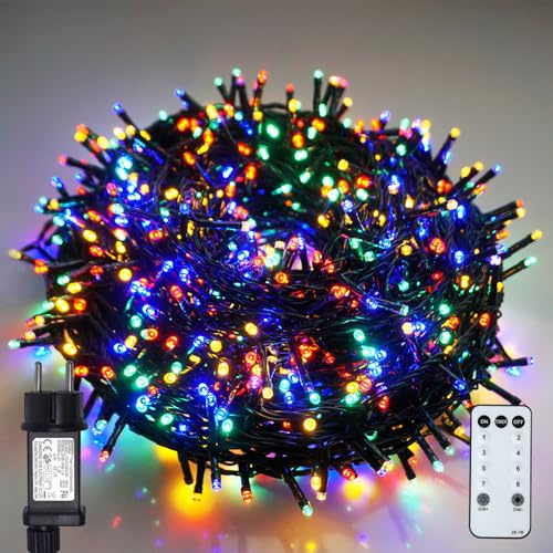 BIUDN 1000LED Bunte Lichterkette Außen Innen,50M Lichterkette Outdoor Bunt Strom mit 8Modi Timer IP44 Dimmer,Bunte Weihnachtsbeleuchtung Geeignet Für Balkon Veranda Weihnachtsfeier Dekoration.