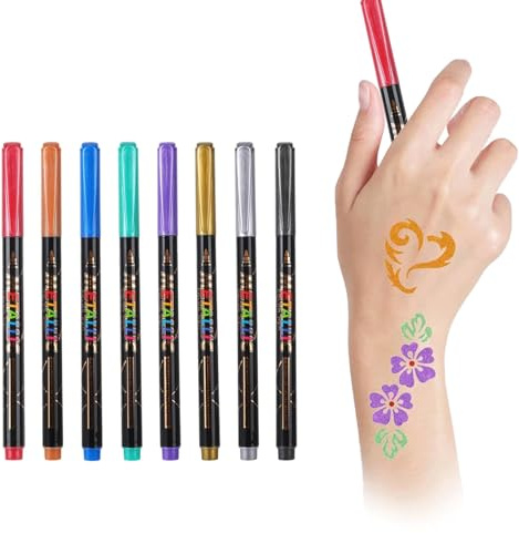 Canollo Set di 8 penne per tatuaggi, tatuaggi temporanei per adulti e bambini, resistenti all'acqua