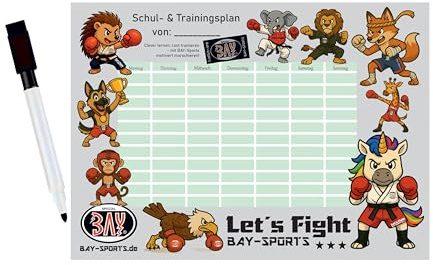 Stundenplan abwischbar inkl. Stift wiederbeschreibbar Trainingsplan Schule Sport Kinder Grundschule Schulanfang Kampfsport Kickboxen Boxen MMA Thaiboxen Muay Thai Geschenk Kinder wiederverwendbar