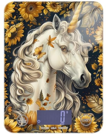 Bilancia digitale portatile vintage con unicorni girasoli espresso 5 kg/5 g, facile da pulire, piccola scala da cucina con 4 unità per la dieta per la produzione di sapone cheto peso digitale para