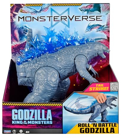 MONSTERVERSE Giant Godzilla 28 cm Roll & Battle Tail Attack, Figura con Cambio de Color Azul, Movimiento de Cola, Piernas y Brazos, Inspirada en Godzilla vs. Kong, Famosa (MN320200)