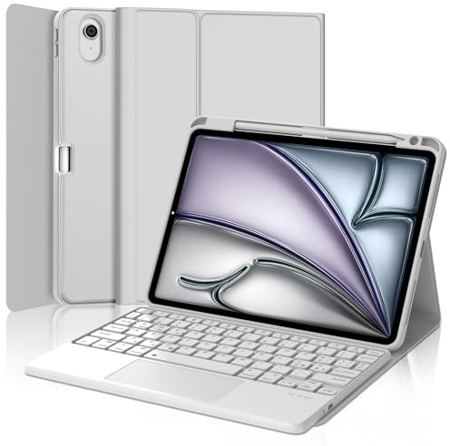 JADEMALL Tastiera con Trackpad per iPad Air 11 M2/M3 2024/2025, Custodia con Tastiera con Touchpad per iPad Air 11 M2/M3 2024/2025, ‎Italiano QWERTY Bluetooth Staccabile con Touchpad, Grigio chiaro
