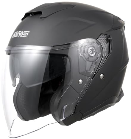 ANYPASS Jethelm mit Visier & Sonnenblende ECE 22.06 - Rollerhelm für Mofa, Herausnehmbares Innenfutter, Modell 836 (Mattschwarz, XXL)