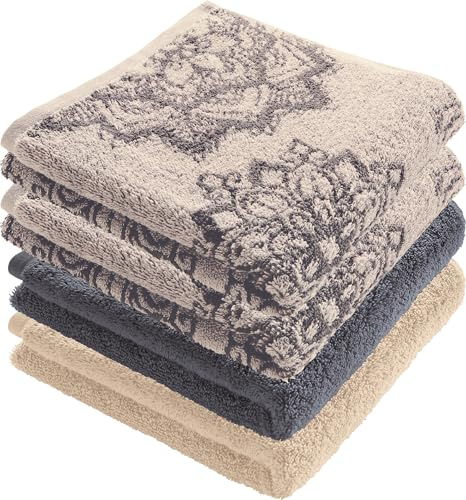 Erwin Müller Handtuch Bühl 4er-Pack beige/grau Größe 50x100 cm - besonders flauschig, voluminös, äußerst saugfähig