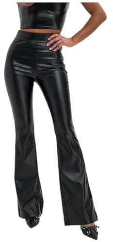 Generisch Pantaloni a zampa di elefante da donna Bootcut in ecopelle, con effetto push up, skinny, jeans a gamba larga, in pelle, sexy, pantaloni PU leggings, elasticizzati, in pelle sintetica