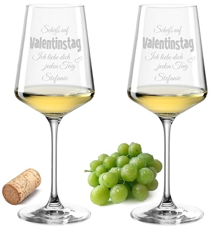 Gravur-Max Weinglas 2er Set 560 ml „SCHEIß AUF VALENTINSTAG ICH LIEBE DICH JEDEN TAG“ – Leonardo Puccini Glas mit Lasergravur – personalisierte Weingläser mit Namen & Datum – Geschenk für Paare