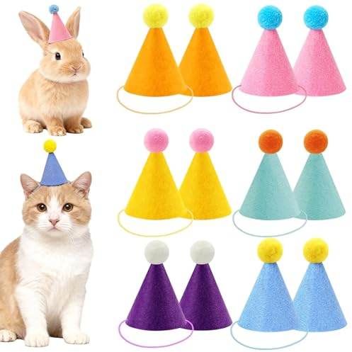 Ferizzia 12 Piezas Mini Gorros de Fiesta en Colores Suaves, Sombreros de Fiesta para Peluches, Sombreros de Fiestas con Cono, Gorra Ajustable para Peluches, para Muñecas, Perros, Gato
