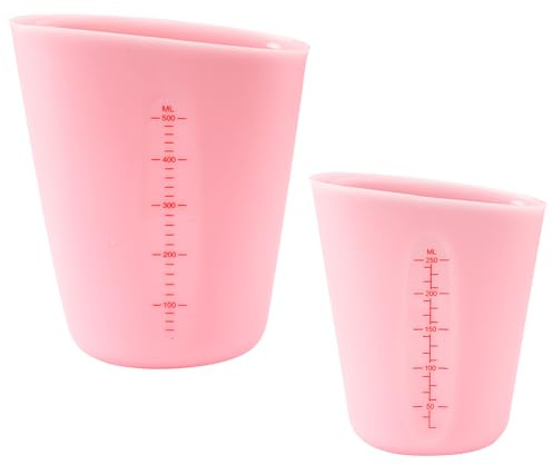 2 Piezas Tazas Medidoras de Silicona 250ml/ 500ml Reutilizables (Rosa) | Vasos Medidores de Silicona con Escala, Taza Medidora de Cocina para Moldes de Fundición de Resina Epoxi,Manualidades,Cocina