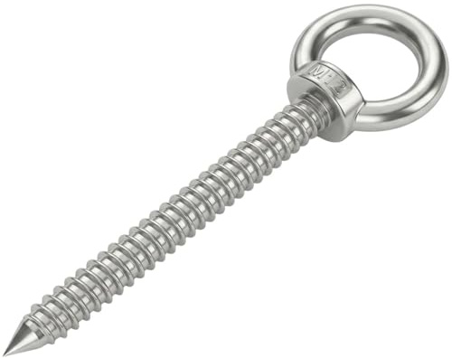 Lumonic Vite ad occhiello in acciaio inox V2A con filettatura per legno, M12 x 120 mm, fissaggio a travi/pali in legno, vite ad anello per tenda da sole, amaca, altalena + catene