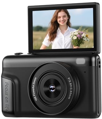 4K Digital Camara de Fotos Compacta: 64MP Profesional Video Cámara con 16X Zoom IPS Pantalla Abatible - Regalo para Principiantes Adultos - Baratas Vlog Camera Niño Niña(No Hay Tarjeta SD)
