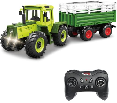 Ferngesteuerter traktor mit Automatische Hebefunktion des Anhängers | 10-Kanal traktor ferngesteuert Spielzeug，2,4 GHz traktor mit anhänger，Geschenk für Kinder ab 3 Jahre