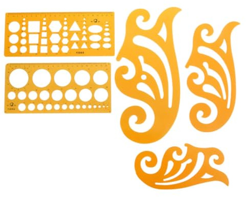 COMPUKAS Zeichenschablonen mit Kurvenlineal und Kreisvorlagen 5 Stück aus Kunststoff Inklusive 30cm und 25cm Kurvenlineal in Gold für Architektur und Design