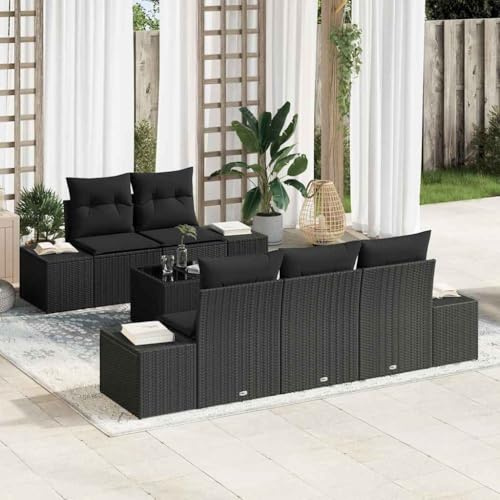 YunCangg Ensemble de canapé avec coussins en rotin synthétique noir résistant aux intempéries avec table et groupe de sièges, salon moderne pour terrasse, balcon, véranda, peu encombrant et résistant