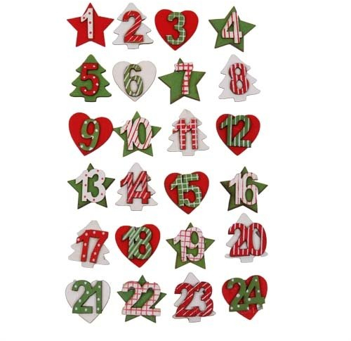 24 Klebezahlen Adventskalender in Rot/Grün/Weiß