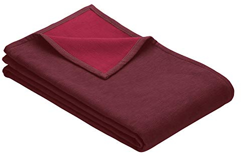 Ibena Stockholm Bio Wolldecke 140x200 cm - 100% Baumwolle, Made in Germany, Baumwolldecke rot hellrot zweifarbig