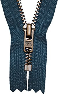 YKK Reißverschluss Jeansblau 12 cm für Hosen Hosenreißverschluss 4 mm Metallzähne brüniert/Dunkles Messing