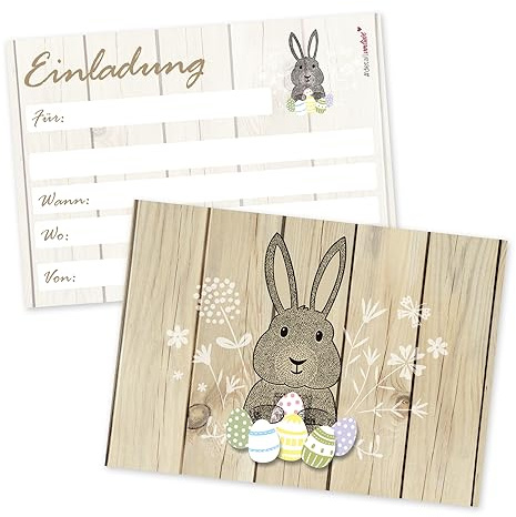 #detailverliebt 15 Oster-Einladungen I dv090 I DIN A6 I Ostern Brunch Essen Osterhase Hase Eier Familien-Fest Einladungs-Karten Postkarten-Set Shabby beschreibbar