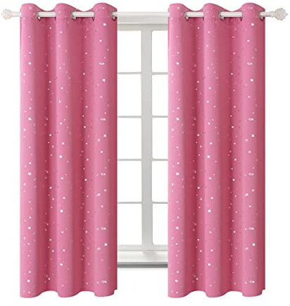 BGment Pink Blackout Curtains for Girls Bedroom, Sparkling Star Curtains Thermal Insulated Grommet Window Drapes for Dreamy Cute Princess Style Room Decor, Set of 2 Panels, 42 x 63 Inch