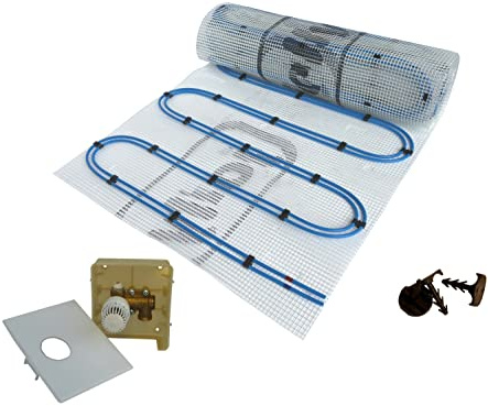 Dünnbett Warmwasser Fußbodenheizung HoWaTech Duo Komplett Set 2,5-20m² Doppelrohr Heizmatte 80 W/m² und Regelbox RTL, Heizfläche:2.50m²