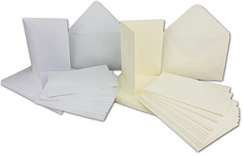 100 Falt-Karten Sets - DIN A6-240 g/m² - Weiss & Creme - mit Brief-Umschlägen DIN C6-120 g/m² Nassklebung - 200 Teile - Glüxx-Agent