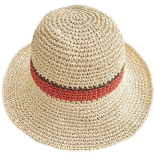 KXF Damen Sonnenhut Faltbar Packbar Up Brim Bucket Cap Floppy Straw Sonnenhut für Urlaub Sommer Strand Wandern, Verstellbare Passform
