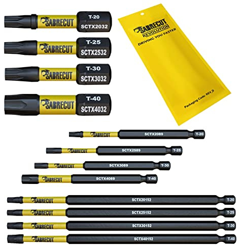 SabreCut 12pcs SCRK12TX 32mm 89mm 152mm T20 TX20 Embouts vissage choc
