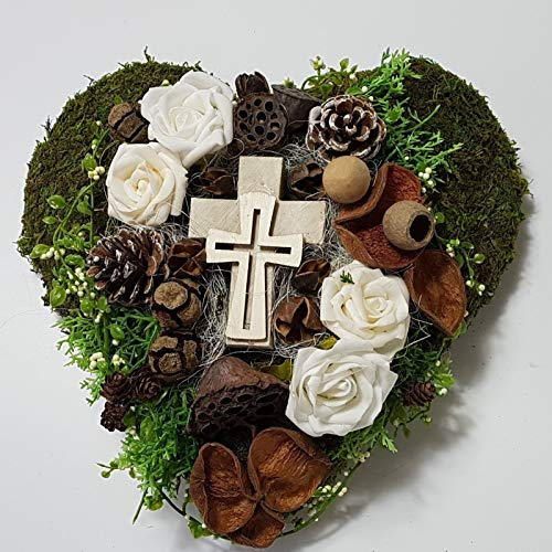 Grabgesteck Totensonntag Herz Creme Exoten Kreuz Allerheiligen Grabschmuck