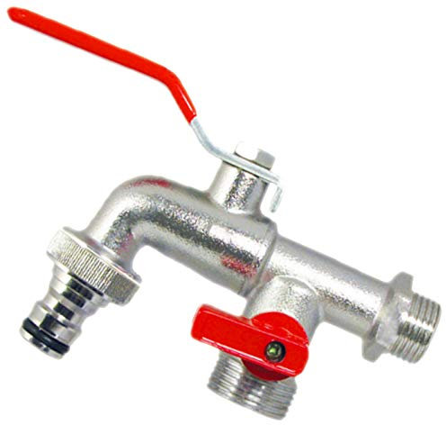 QUALITÄTS AUSLAUFVENTIL aus Messing > Stahlhebelgriff Rot | Wandanschluss 1/2 Zoll AG | Mini Absperrhahn 3/4 AG >>> Steckverbindung (passend für Gardena System)