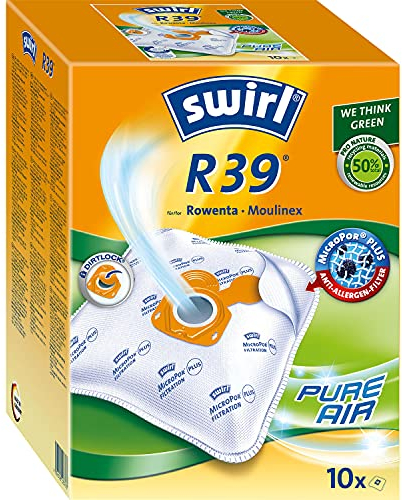 Swirl R 39 EcoPor Staubsaugerbeutel (10 Beutel), reißfeste Staubbeutel für einige Rowenta & Moulinex Staubsauger, im umweltfreundlichen Umkarton, 99,9% Filterung von Hausstaub & allergenem Feinstaub