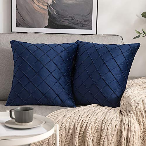 MIULEE Pack of 2 Velvet Cushion Covers Home Decoration with Square Pattern Throw Pillow Covers Super Soft Modern Smooth Washable for Living Room Bedroom Sofa Navy Blue 45x45cm 18x18 Inch