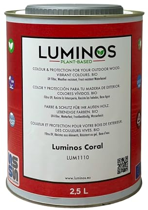 Luminos LUM1110- CORAL - Holzlasur Außen - Biopolymer-Wasserbasis Lasur für Holz, UV-Schutz und Wetterfest - Coral Red 2.5L