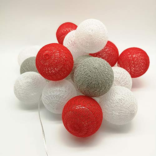 Guirlande Lumineuse à Boules de Coton, DOTBUY Guirlande Lumineuse à Piles, Éclairage de Noël, LED décoration de jardin Pour intérieur Ambiance Chaleureuse (Rouge romantique,3.3M/20LED)