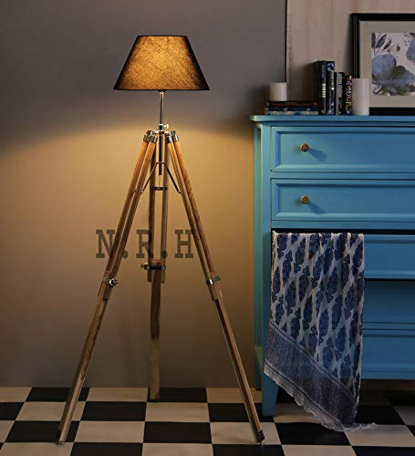 Lámpara de pie con trípode grande de madera de teca, altura completa, 60 pulgadas, decoración de lámpara de salón (sin sombra)