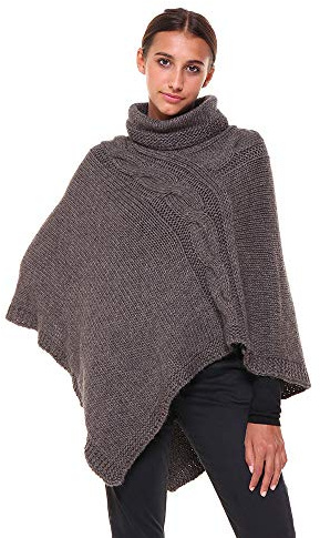 FANTASIE TERRENE Poncho Mantella Donna, collo alto, fatto a maglia in filato misto Alpaca di Alta qualità. Made in Italy (Marrone)