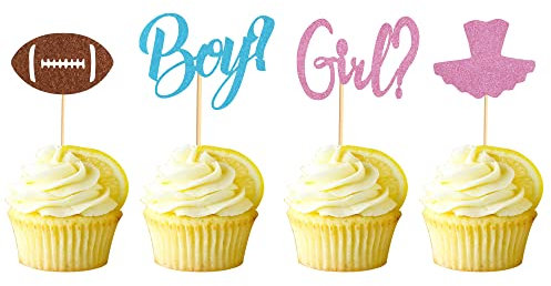 Arthsdite 48 Stück Junge oder Mädchen Cupcake Toppers Geschlecht enthüllen Tutu oder Fußball Cupcake Picks Baby Shower Kuchen Topper Dekorationen für Kinder Geburtstag Party Kuchen Dekorationen