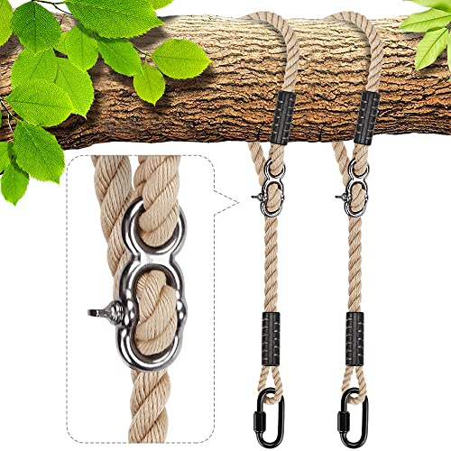 BeneLabel 2er Schaukel Befestigung Baum, 150cm Hängematte Aufhängung Seil Einstellbar Hängesessel Gurt mit Karabiner Baumschaukel Nestschaukel Balkenbefestigung, 454kg/10mm Durchmesser, Natural