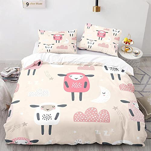 LUYAPOND Bettwäsche 135x200 Rosa Schafe Bettwäsche Set für Kinder, Mikrofaser Bettbezüge, 1 Bettbezug mit Reißverschluss + 1 Kissenbezug 80x80 cm