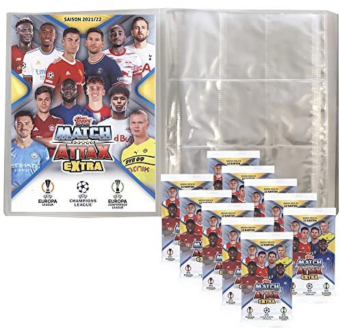 Topps Champions League EXTRA 2021/22 - Trading Cards - 1 Leere Sammelmappe + 10 Booster